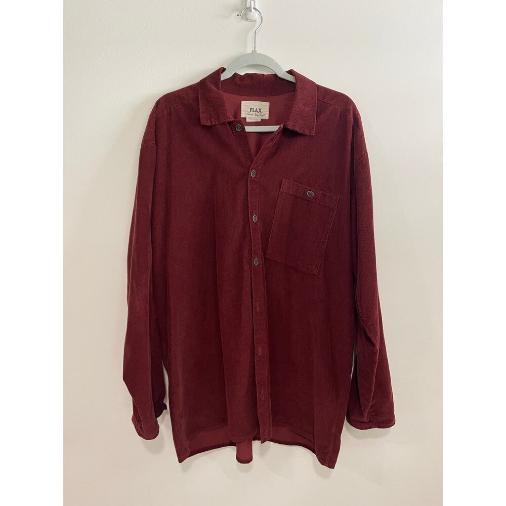 FLAX Corduroy Button Down Shirt Cotton Boho Lagenlook Relaxed Fit